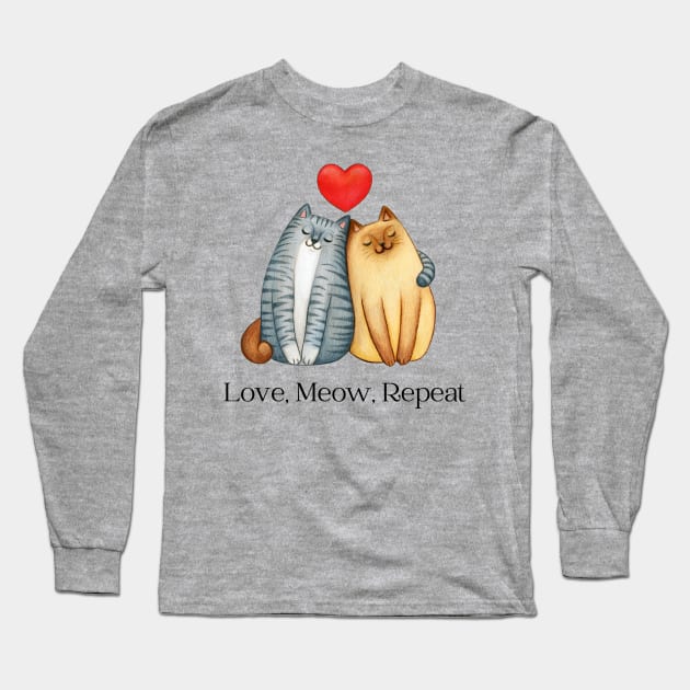 Love, Meow, Repeat Long Sleeve T-Shirt by Whiskers and Wings